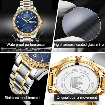 Olevs Top Brand Man Quartz Ρολόγια χειρός Ανδρικό Ηλεκτρονικό Αδιάβροχο Ρολόι Ημερολόγιο Ανδρικό πολυτελές χρυσό ρολόι μόδας διαμάντια