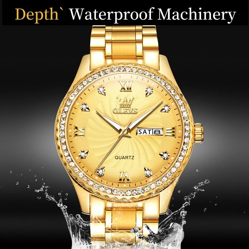 Olevs Top Brand Man Quartz Ρολόγια χειρός Ανδρικό Ηλεκτρονικό Αδιάβροχο Ρολόι Ημερολόγιο Ανδρικό πολυτελές χρυσό ρολόι μόδας διαμάντια
