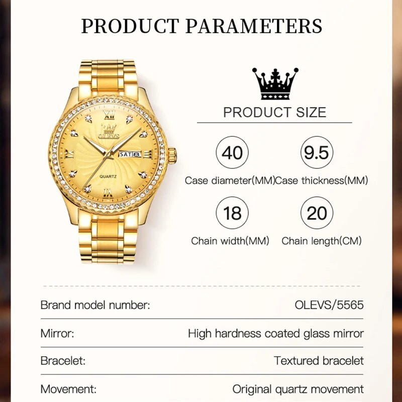 Olevs Top Brand Man Quartz Ρολόγια χειρός Ανδρικό Ηλεκτρονικό Αδιάβροχο Ρολόι Ημερολόγιο Ανδρικό πολυτελές χρυσό ρολόι μόδας διαμάντια