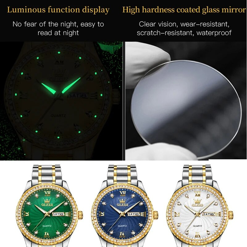 Olevs Top Brand Man Quartz Ρολόγια χειρός Ανδρικό Ηλεκτρονικό Αδιάβροχο Ρολόι Ημερολόγιο Ανδρικό πολυτελές χρυσό ρολόι μόδας διαμάντια