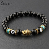 Brățară Buddha & Evil Eye Femei 8 mm elastică rotundă neagră strălucitoare Brățări Chakra din piatră bărbați Erkek Bileklik Homme