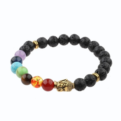 Brățară Buddha & Evil Eye Femei 8 mm elastică rotundă neagră strălucitoare Brățări Chakra din piatră bărbați Erkek Bileklik Homme