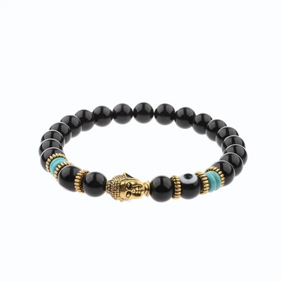 Brățară Buddha & Evil Eye Femei 8 mm elastică rotundă neagră strălucitoare Brățări Chakra din piatră bărbați Erkek Bileklik Homme