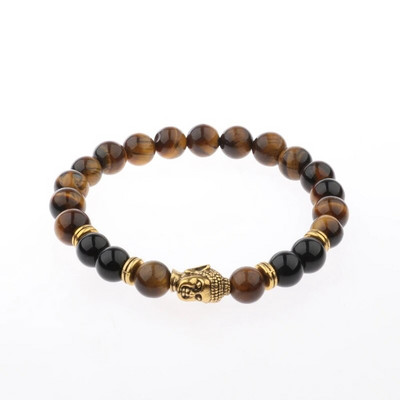Brățară Buddha & Evil Eye Femei 8 mm elastică rotundă neagră strălucitoare Brățări Chakra din piatră bărbați Erkek Bileklik Homme