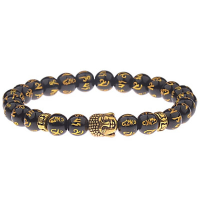 Brățară Buddha & Evil Eye Femei 8 mm elastică rotundă neagră strălucitoare Brățări Chakra din piatră bărbați Erkek Bileklik Homme