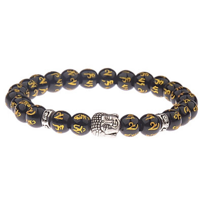 Brățară Buddha & Evil Eye Femei 8 mm elastică rotundă neagră strălucitoare Brățări Chakra din piatră bărbați Erkek Bileklik Homme