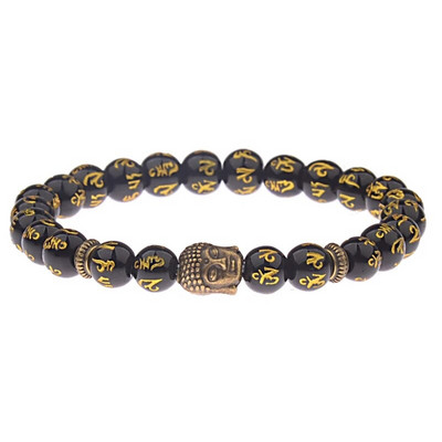 Brățară Buddha & Evil Eye Femei 8 mm elastică rotundă neagră strălucitoare Brățări Chakra din piatră bărbați Erkek Bileklik Homme
