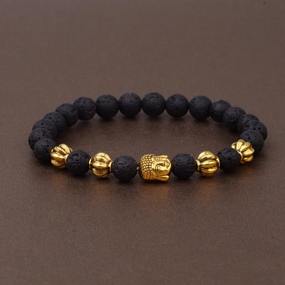 Brățară Buddha & Evil Eye Femei 8 mm elastică rotundă neagră strălucitoare Brățări Chakra din piatră bărbați Erkek Bileklik Homme