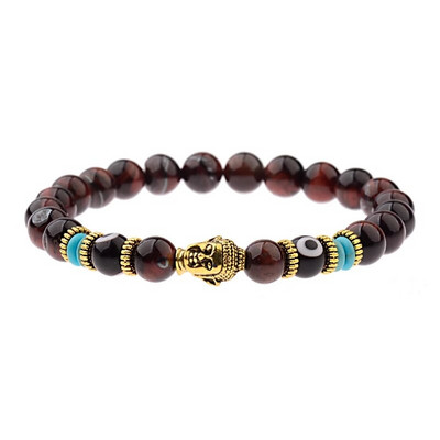 Brățară Buddha & Evil Eye Femei 8 mm elastică rotundă neagră strălucitoare Brățări Chakra din piatră bărbați Erkek Bileklik Homme