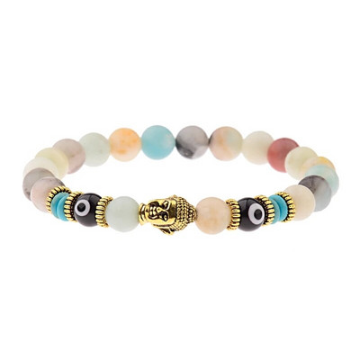 Brățară Buddha & Evil Eye Femei 8 mm elastică rotundă neagră strălucitoare Brățări Chakra din piatră bărbați Erkek Bileklik Homme
