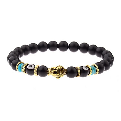 Brățară Buddha & Evil Eye Femei 8 mm elastică rotundă neagră strălucitoare Brățări Chakra din piatră bărbați Erkek Bileklik Homme