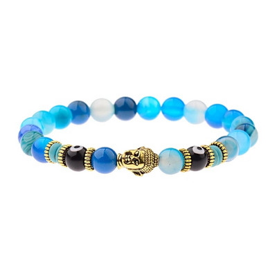 Brățară Buddha & Evil Eye Femei 8 mm elastică rotundă neagră strălucitoare Brățări Chakra din piatră bărbați Erkek Bileklik Homme
