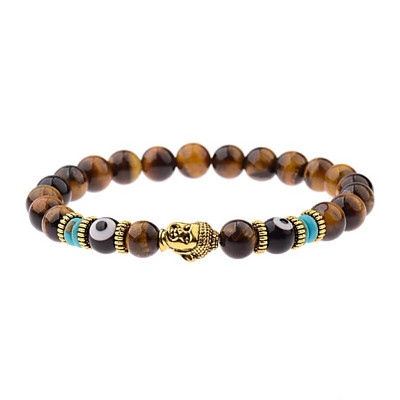 Brățară Buddha & Evil Eye Femei 8 mm elastică rotundă neagră strălucitoare Brățări Chakra din piatră bărbați Erkek Bileklik Homme