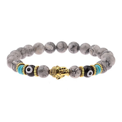 Brățară Buddha & Evil Eye Femei 8 mm elastică rotundă neagră strălucitoare Brățări Chakra din piatră bărbați Erkek Bileklik Homme