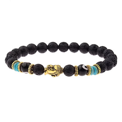Brățară Buddha & Evil Eye Femei 8 mm elastică rotundă neagră strălucitoare Brățări Chakra din piatră bărbați Erkek Bileklik Homme