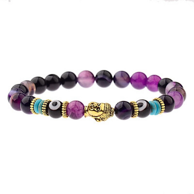 Brățară Buddha & Evil Eye Femei 8 mm elastică rotundă neagră strălucitoare Brățări Chakra din piatră bărbați Erkek Bileklik Homme