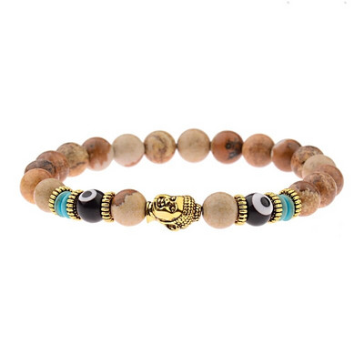 Brățară Buddha & Evil Eye Femei 8 mm elastică rotundă neagră strălucitoare Brățări Chakra din piatră bărbați Erkek Bileklik Homme