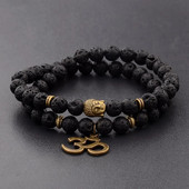 Brățară retro cu mărgele Buddha cu farmec Brățări cu chakre din piatră naturală neagră Brățară Erkek Bileklik Homme AB226