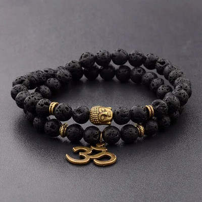 Brățară retro cu mărgele Buddha cu farmec Brățări cu chakre din piatră naturală neagră Brățară Erkek Bileklik Homme AB226