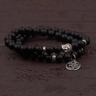 Brățară retro cu mărgele Buddha cu farmec Brățări cu chakre din piatră naturală neagră Brățară Erkek Bileklik Homme AB226