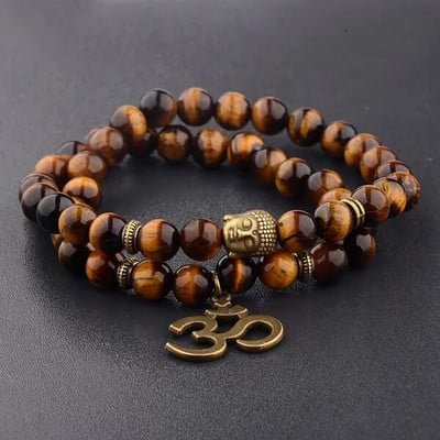 Brățară retro cu mărgele Buddha cu farmec Brățări cu chakre din piatră naturală neagră Brățară Erkek Bileklik Homme AB226