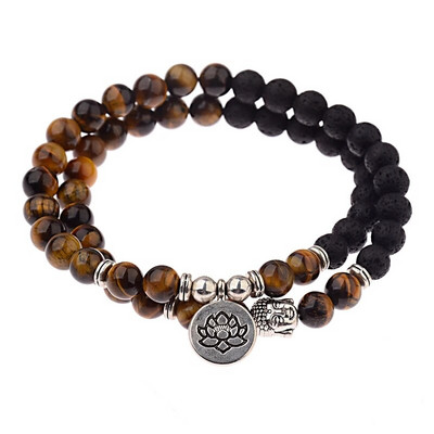 Brățară retro cu mărgele Buddha cu farmec Brățări cu chakre din piatră naturală neagră Brățară Erkek Bileklik Homme AB226