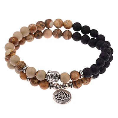 Brățară retro cu mărgele Buddha cu farmec Brățări cu chakre din piatră naturală neagră Brățară Erkek Bileklik Homme AB226