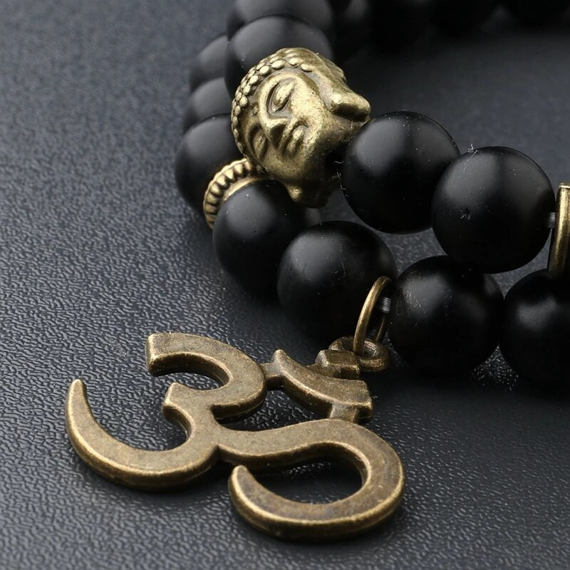 Charm Retro Buddha Bead Käevõru Meeste Must Looduslikust Kivist Chakra Käevõrud Erkek Bileklik Käevõru Homme AB226