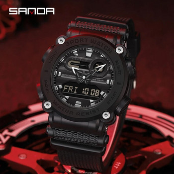 SANDA Sports Ηλεκτρονικό Ανδρικό ρολόι Χαλαζίας Επωνυμίας SANDA Ψηφιακό ρολόι διπλής ώρας Αδιάβροχο ανδρικό ρολόι στρατιωτικό LED Reloj