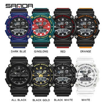 SANDA Sports Brand Електронен кварцов ръчен часовник за мъже Dual Time Digital Watch Водоустойчив моден военен LED мъжки часовник Reloj