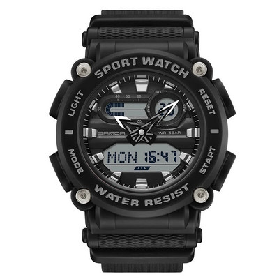 Ceas de mână cu cuarț, marca sport SANDA, pentru bărbați, ceas digital cu timp dublu, rezistent la apă, ceas militar cu LED pentru bărbați.
