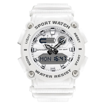 Ceas de mână cu cuarț, marca sport SANDA, pentru bărbați, ceas digital cu timp dublu, rezistent la apă, ceas militar cu LED pentru bărbați.