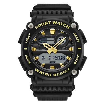 Ceas de mână cu cuarț, marca sport SANDA, pentru bărbați, ceas digital cu timp dublu, rezistent la apă, ceas militar cu LED pentru bărbați.