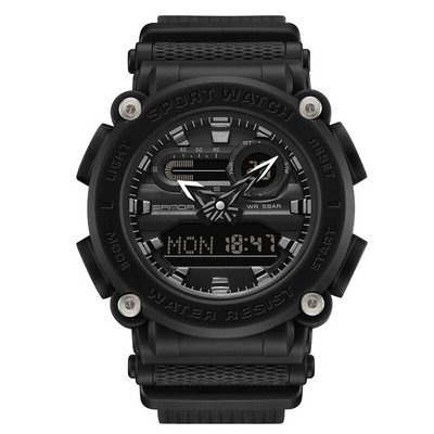 Ceas de mână cu cuarț, marca sport SANDA, pentru bărbați, ceas digital cu timp dublu, rezistent la apă, ceas militar cu LED pentru bărbați.