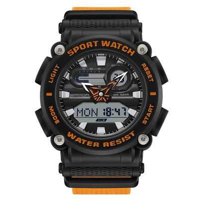Ceas de mână cu cuarț, marca sport SANDA, pentru bărbați, ceas digital cu timp dublu, rezistent la apă, ceas militar cu LED pentru bărbați.