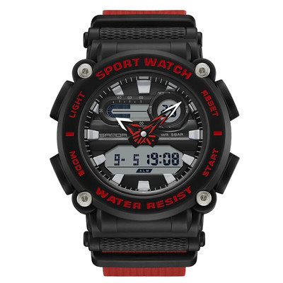 Ceas de mână cu cuarț, marca sport SANDA, pentru bărbați, ceas digital cu timp dublu, rezistent la apă, ceas militar cu LED pentru bărbați.