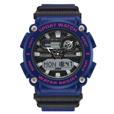 Ceas de mână cu cuarț, marca sport SANDA, pentru bărbați, ceas digital cu timp dublu, rezistent la apă, ceas militar cu LED pentru bărbați.