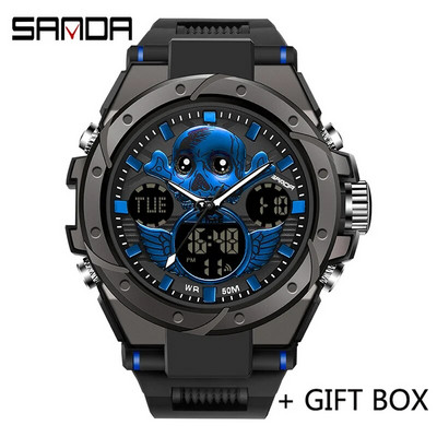 SANDA skaitmeninis LED laikrodis vyriškas karinis sportinis kvarcinis rankinis laikrodis aukščiausios markės prabangus chronometras, vandeniui atsparus vyriškas elektroninis laikrodis 6087