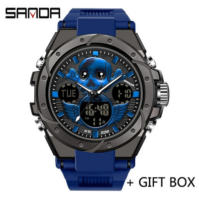 SANDA skaitmeninis LED laikrodis vyriškas karinis sportinis kvarcinis rankinis laikrodis aukščiausios markės prabangus chronometras, vandeniui atsparus vyriškas elektroninis laikrodis 6087