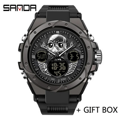 SANDA skaitmeninis LED laikrodis vyriškas karinis sportinis kvarcinis rankinis laikrodis aukščiausios markės prabangus chronometras, vandeniui atsparus vyriškas elektroninis laikrodis 6087