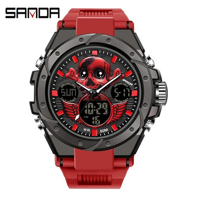 SANDA skaitmeninis LED laikrodis vyriškas karinis sportinis kvarcinis rankinis laikrodis aukščiausios markės prabangus chronometras, vandeniui atsparus vyriškas elektroninis laikrodis 6087