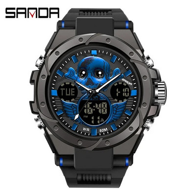 SANDA skaitmeninis LED laikrodis vyriškas karinis sportinis kvarcinis rankinis laikrodis aukščiausios markės prabangus chronometras, vandeniui atsparus vyriškas elektroninis laikrodis 6087