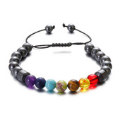 Brățară cu 7 chakre Bărbați Femei Pietra hematită naturală Bijuterii vindecătoare Mandala Yoga Brățară meditație Cadou