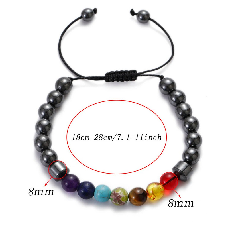 Brățară cu 7 chakre Bărbați Femei Pietra hematită naturală Bijuterii vindecătoare Mandala Yoga Brățară meditație Cadou