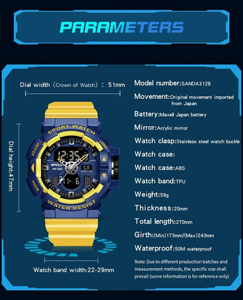 SANDA Цифров часовник мъжки военен спортен оригинален кварцов ръчен часовник Топ марка луксозен LED водоустойчив мъжки електронен часовник 3129