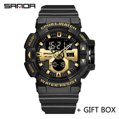 SANDA ceas digital pentru bărbați, sport militar, ceas de mână cu cuarț original, ceas electronic pentru bărbați, cu LED-uri de lux, de marcă de top, 3129