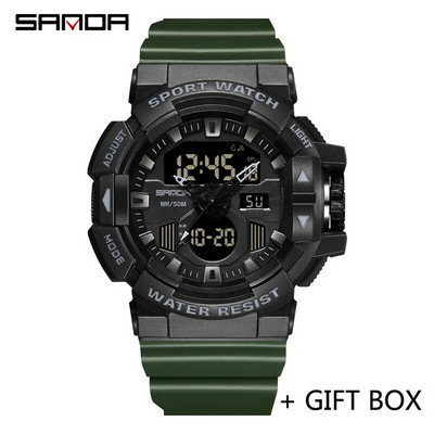 SANDA ceas digital pentru bărbați, sport militar, ceas de mână cu cuarț original, ceas electronic pentru bărbați, cu LED-uri de lux, de marcă de top, 3129