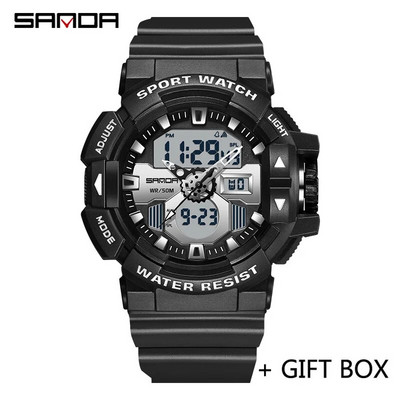 SANDA ceas digital pentru bărbați, sport militar, ceas de mână cu cuarț original, ceas electronic pentru bărbați, cu LED-uri de lux, de marcă de top, 3129
