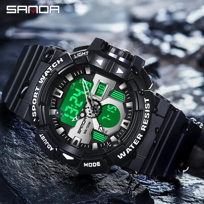 SANDA ceas digital pentru bărbați, sport militar, ceas de mână cu cuarț original, ceas electronic pentru bărbați, cu LED-uri de lux, de marcă de top, 3129