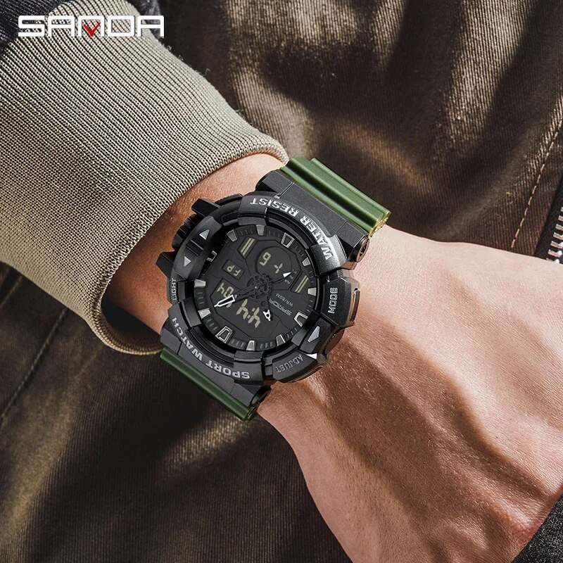 SANDA ceas digital pentru bărbați, sport militar, ceas de mână cu cuarț original, ceas electronic pentru bărbați, cu LED-uri de lux, de marcă de top, 3129